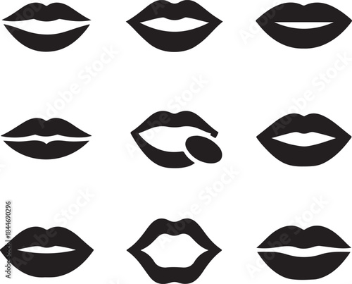 Lips black shape icon set