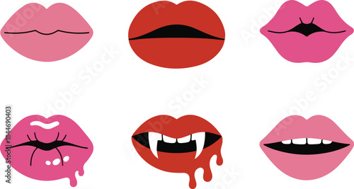 Lipstick kiss collection. Isolated vector clipart