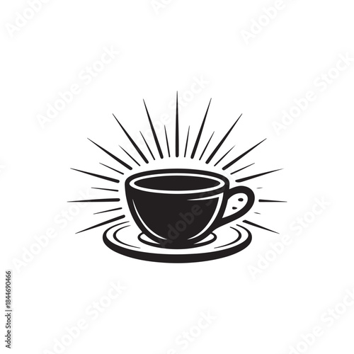 a simple black and white illustration of a steaming cup of coffee on a saucer silhouette