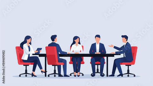 Business meeting illustration with professionals discussing around a table
