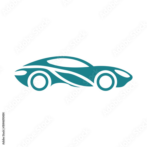 Sleek modern sports car silhouette in a dynamic teal color representing speed, luxury and automotive innovation