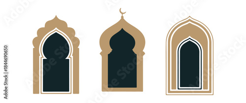 intricate islamic archways with detailed golden ornamentation and shadowed openings present a striking architectural silhouette