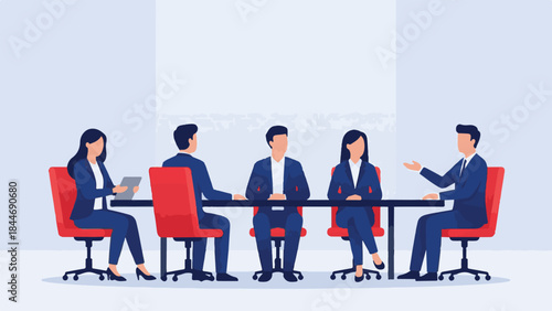 Diverse business team in a meeting, discussing and collaborating at a table.