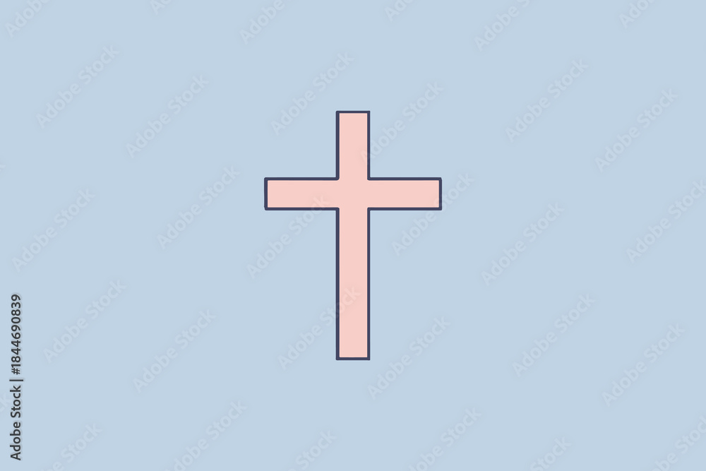 Obraz premium A simple minimalist illustration of a christian cross against a light blue background
