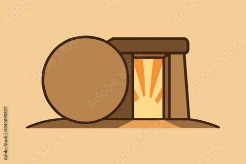 Simple illustration of the empty tomb and resurrection of jesus christ for easter celebration