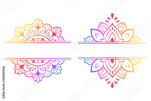 Set of frame in eastern tradition. Stylized with henna tattoos decorative pattern for decorating covers for book, notebook, casket, magazine, postcard and folder. Flower border in mehndi style.