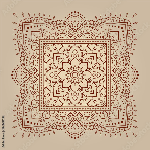 Stylized with henna tattoos decorative pattern for decorating covers for book, notebook, casket, magazine, postcard and folder. Eastern tradition flower and mandala design in mehndi style.