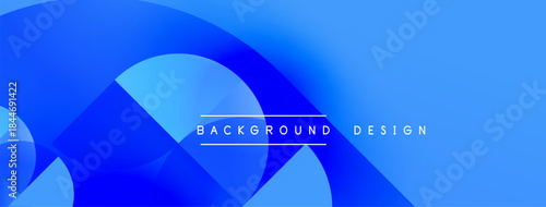 Abstract blue shapes create dynamic background. Gradient colors blend smoothly, offering modern visual appeal. Text reads background design.