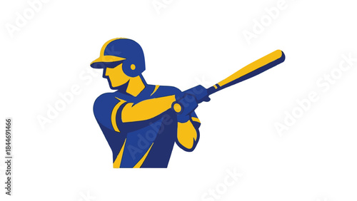 Stylized baseball player batter holding bat graphic illustration