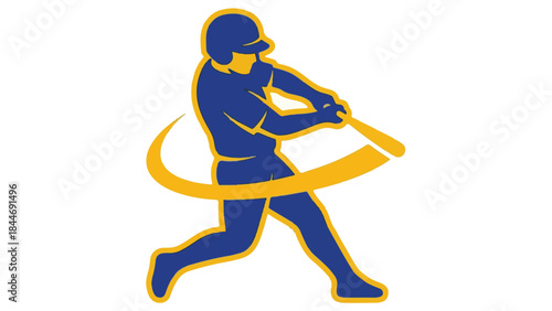 Baseball Player Batter Swinging Bat in Blue and Yellow Graphic