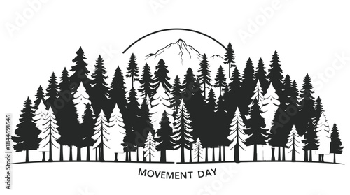 Vector illustration of a winter forest landscape with pine and fir trees covered in snow, perfect for a Christmas holiday card design