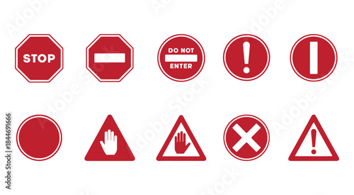 Free Download A detailed collection of red warning and prohibition signs in flat vector design - GFXLoad