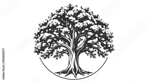 Vector silhouette illustration of a tree with roots and branches, perfect for designing a nature or growth logo or icon