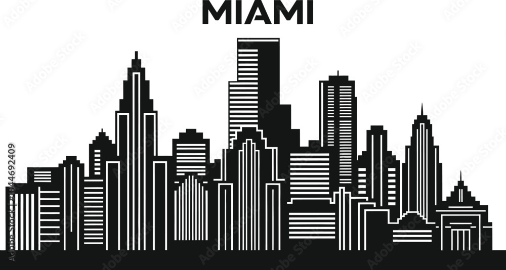 Fototapeta premium Miami Florida City Skyline Silhouette Vector