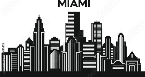 Miami Florida City Skyline Silhouette Vector