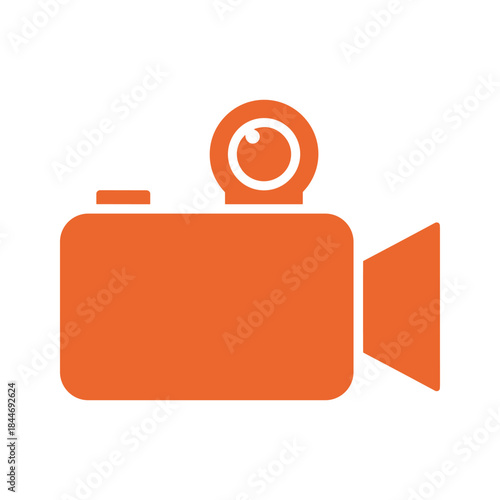 Orange video camera icon on white background