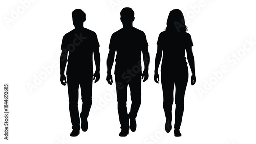Three figures walking forward a striking visual representation in black silhouette