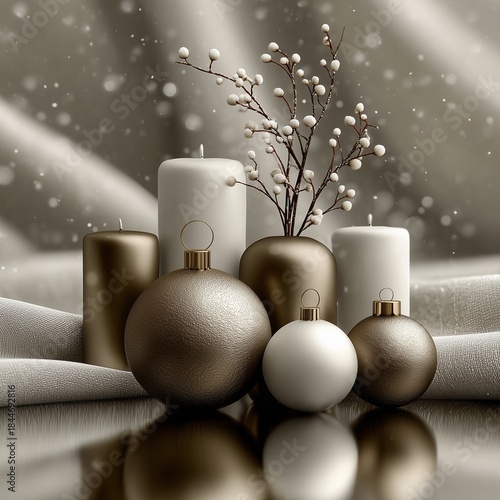 Christmas decoration on a white background.Minimalist white Christmas home decor photography.