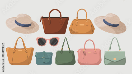 Colorful handbags and accessories collection
