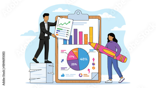 Business Professionals Analyzing Data and Creating Reports with Visuals