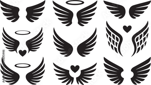 Set of angel wings vector silhouettes