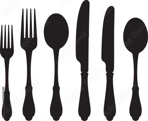 Set of Cutlery silhouette vector on white background
