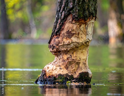 Wallpaper Mural Tree trunk gnawed by an animal in a body of water Torontodigital.ca