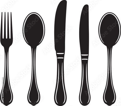 Set of Cutlery silhouette vector on white background