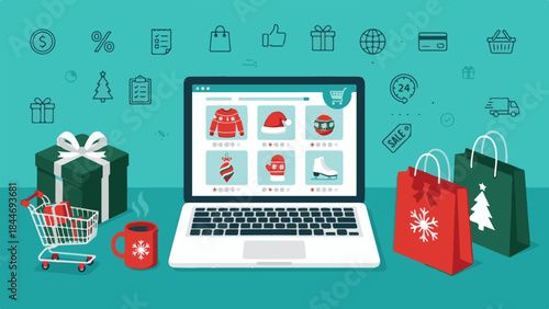 Online Christmas Holiday Shopping and E-commerce Retail Concept