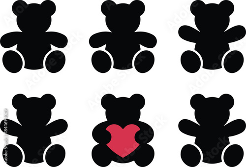 Set of silhouettes of teddy bears vector design
