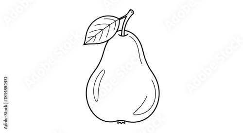 Pear line drawing with a single fruit and a leaf showcases clean curves and minimal detail in a simple black ink style for everyday use.
