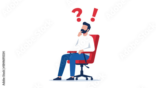 Man in deep thought with question and exclamation marks above his head