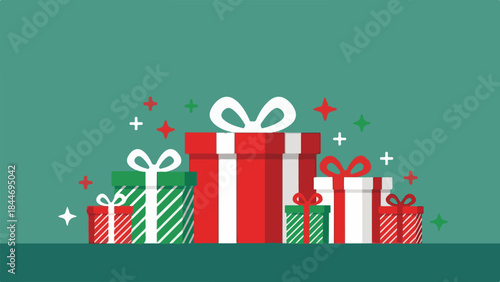 Christmas and holiday gift boxes with festive ribbons and decorations