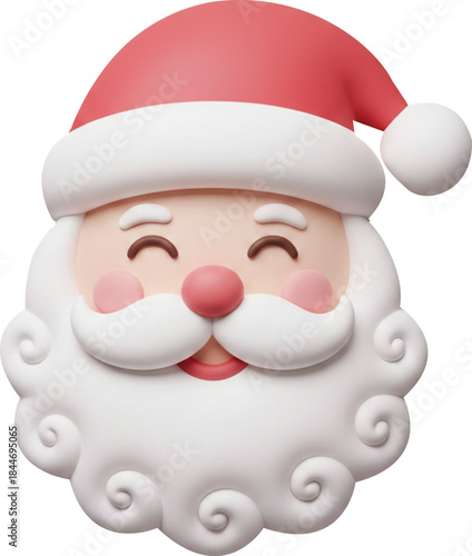 Cute 3d santa claus head icon with pink cheeks