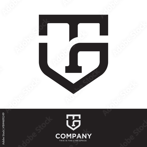 Letter TG or GT and Protective Shield Combination Vector Logo Art