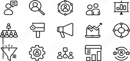 Modern vector line icon set for business marketing and human resources ideal for web and mobile app interfaces data analytics and customer management concepts