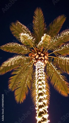 Painted Palm Trees in Gold and Silver: Exotic New Year Decoration with Lights and Ribbons