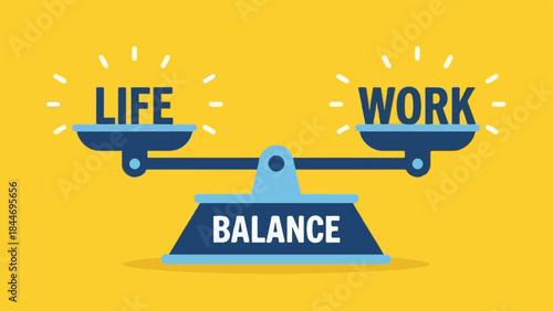 Conceptual illustration depicting work-life balance on a weighing scale