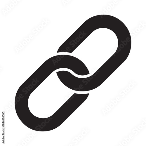 A simple black and white illustration depicting a single link from a chain symbolizing connection and potentially networking or data linkage