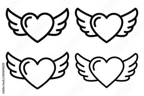 heart angel wings outline icon set for graphic designs. Icons vector design