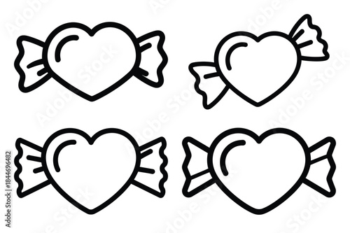 heart candy wrapper outline icon set for graphic designs. Icons vector design