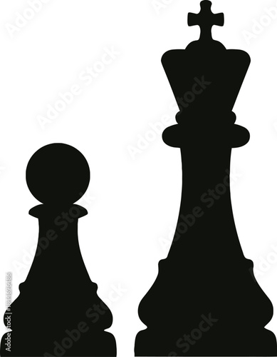 Silhouettes of Chess Pieces King and Pawn Isolated on White Background