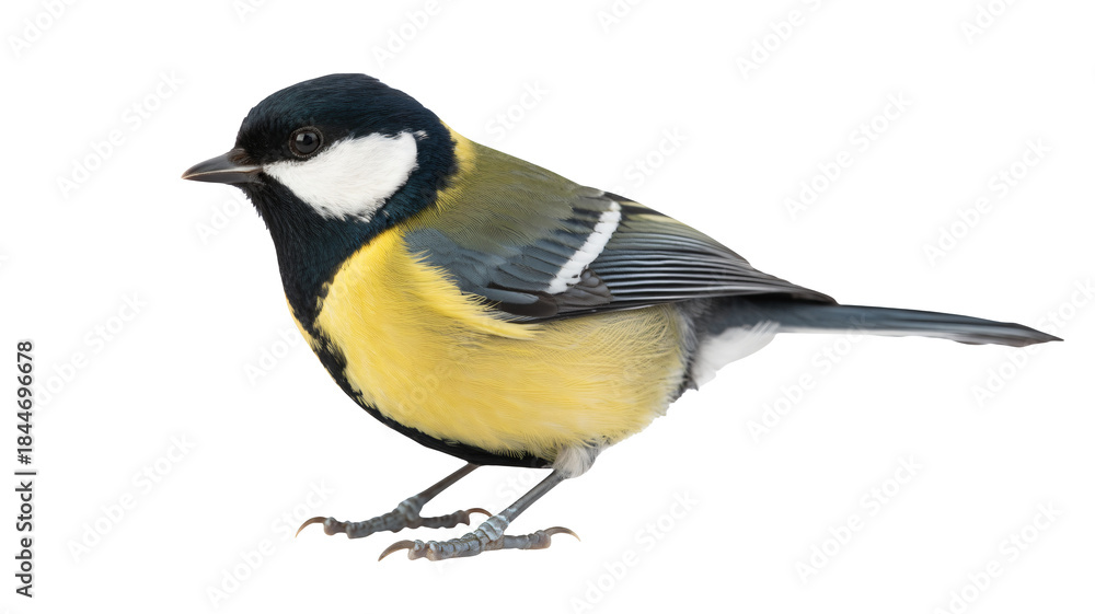 Fototapeta premium Great Tit Bird Standing on White Background