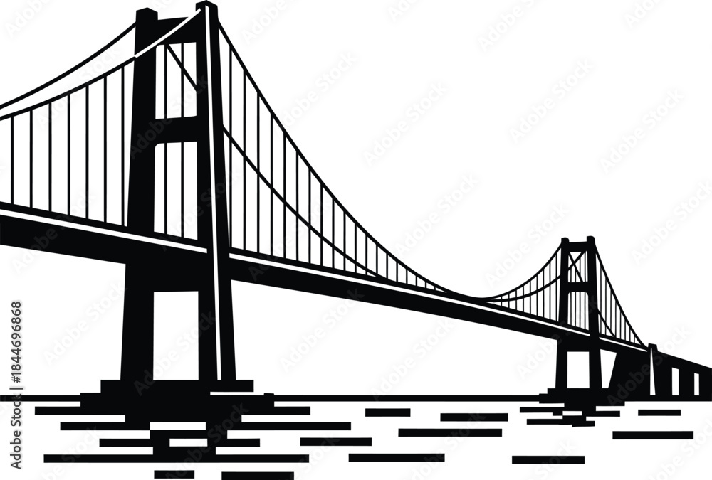 Naklejka premium Black and white suspension bridge illustration isolated on white