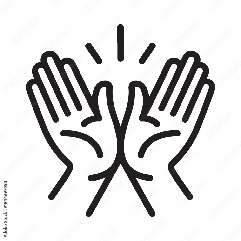Fototapeta premium A simple black and white line drawing depicts two hands clapping together showcasing a gesture of applause and positive reinforcement