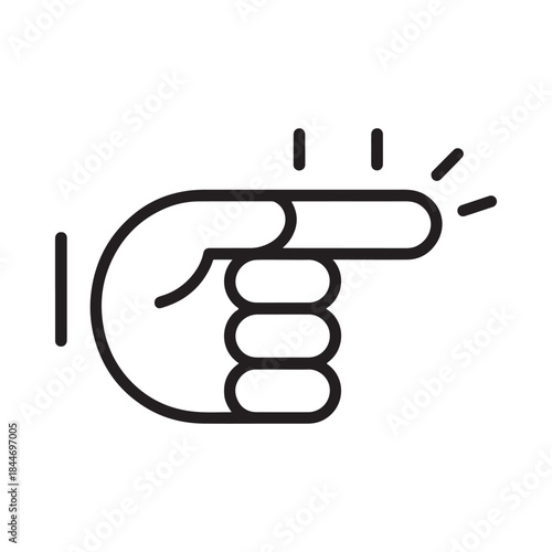 A simple black and white line drawing depicts a hand making a gun gesture with the index finger and thumb extended symbolizing action