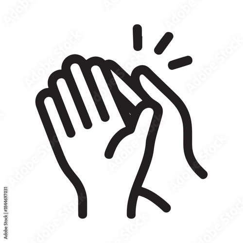 A simple black and white line drawing depicts two hands coming together in a high five gesture signifying collaboration and support