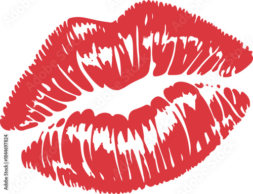 Vector illustration of womans girl red lipstick kiss mark isolated on white background. Valentines day icon, sign, symbol, clip art for design
