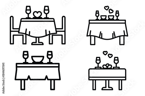 romantic dinner table outline icon set for graphic designs. Icons vector design