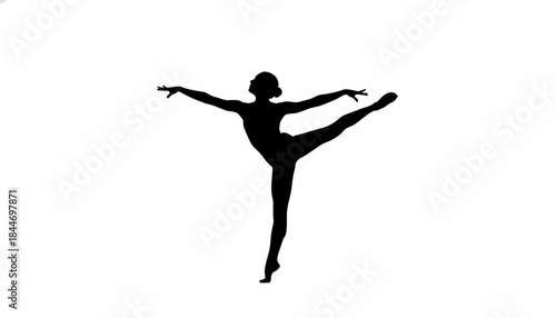 Elegant ballerina silhouette performing a stunning arabesque en pointe against bright background